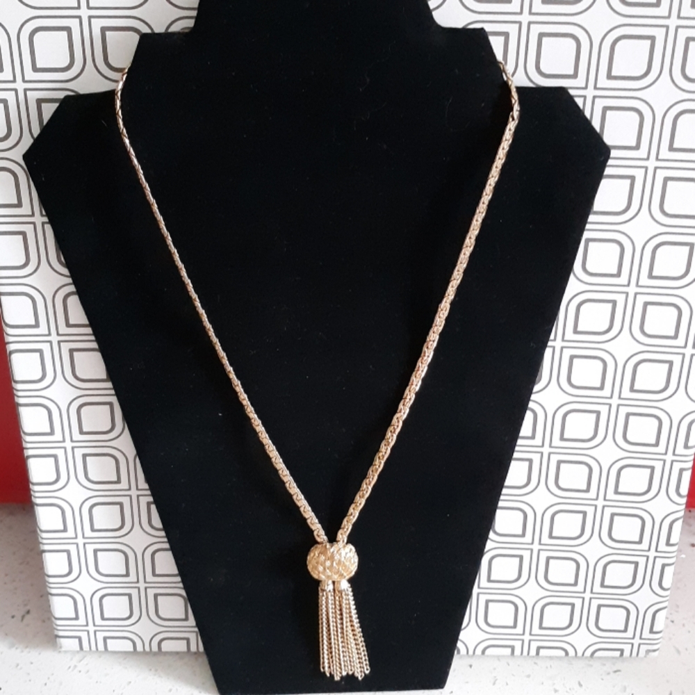 Vintage Signed Corocraft Gold Tone Tassel Necklace